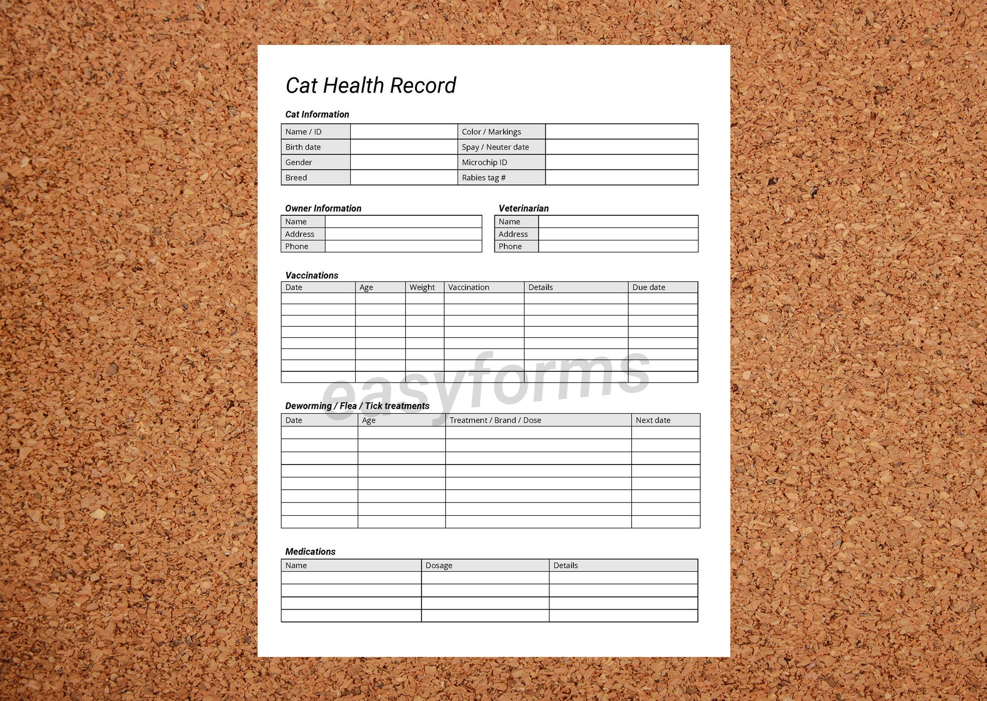 Cat Health Record Template Kitten Vaccination Record Feline Medication