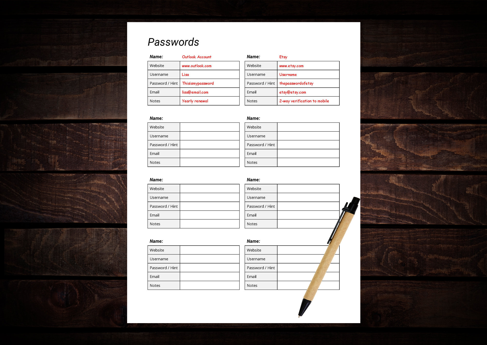 Password List | Printable Password Tracker | Editable Password Log ...