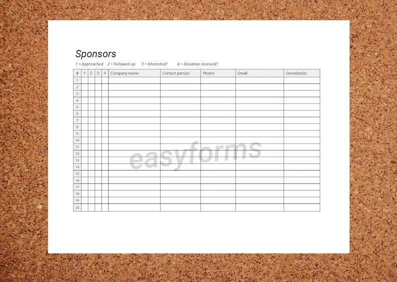 Sponsorship Form Template | Donation Signup | Fundraising Sheet ...