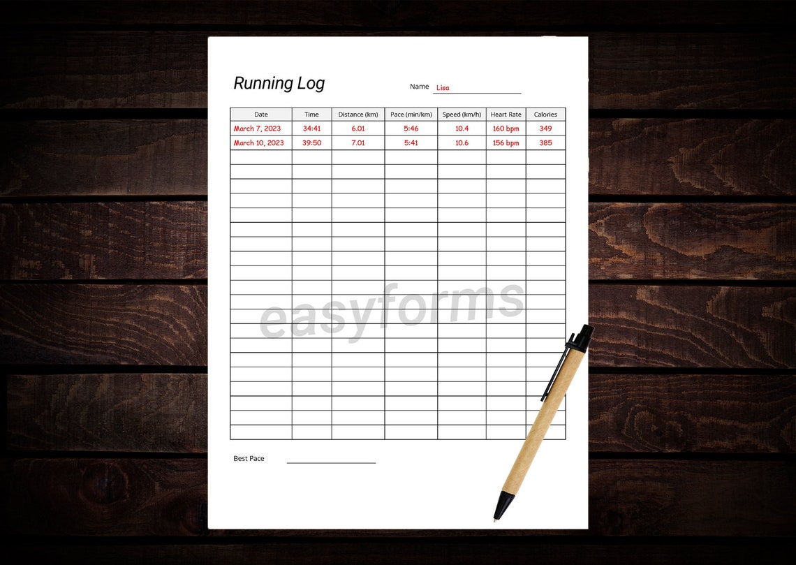 Running Log Sheet Printable Running Tracker Weight Loss - Etsy
