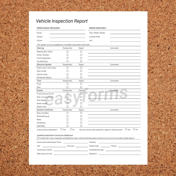 Automotive Inspection Checklist Etsy
