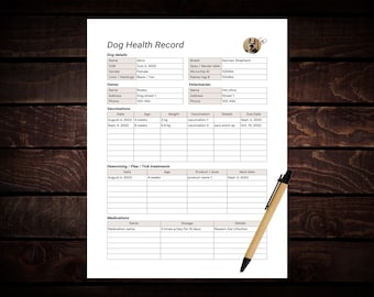 Dog Health Record Canva Template | Puppy Vaccination record | Pet medication record | Deworming treatments | Vet record