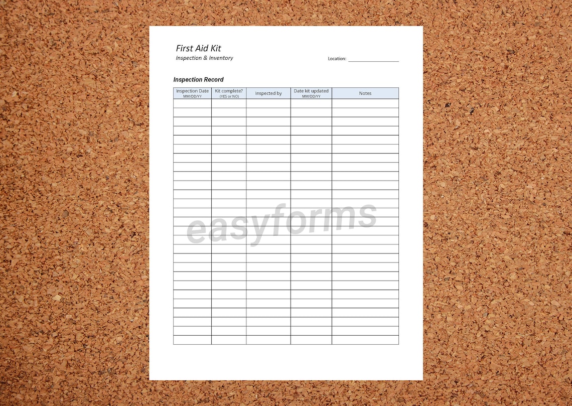 First Aid Kit Inspection Checklist & Inventory (printable/fillable PDF ...