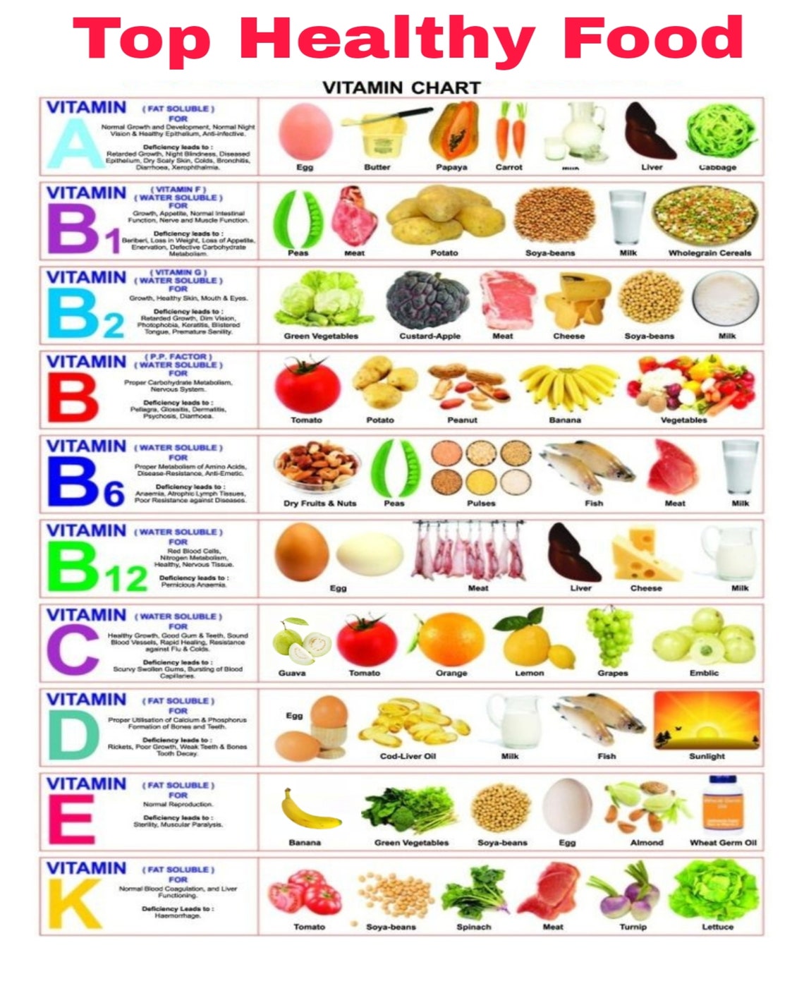 Top Healthy Food Vitamin Chart School Poster Vitamin Chart Etsy