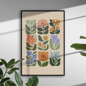 Colourful flower garden wall art, digital download, printable wall art