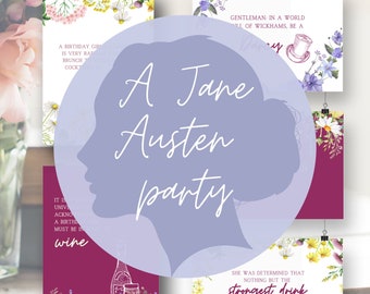 Jane Austen Birthday Party Posters | Pride & Prejudice party decorations | Floral Regency Theme | Book lover's birthday party