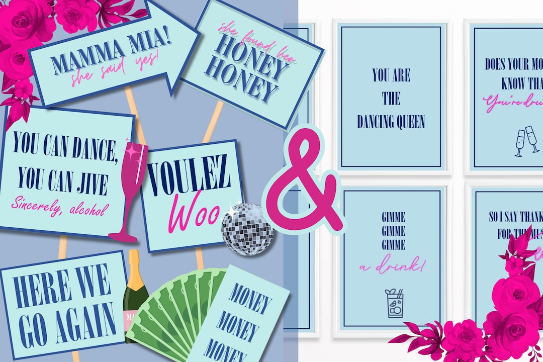 Mamma Mia Party Decorations Bundle / 26 Posters & Photobooth Props for ...