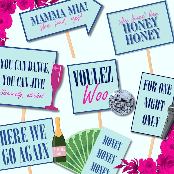 Mamma Mia Party | Bachelorette & Hen Party Photobooth Props | Mamma Mia Decorations - DIY Digital Download