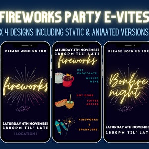 Bonfire Night Fireworks Digital Party Invitation Template | 5th November Electronic Evite / Mobile phone invite | DIY Canva Download