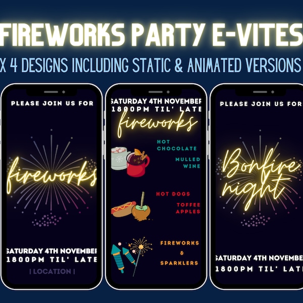 Fireworks & Bonfire Night Digital Party Invitation Template | 5th November Electronic Evite / Mobile phone invite | DIY Canva Download