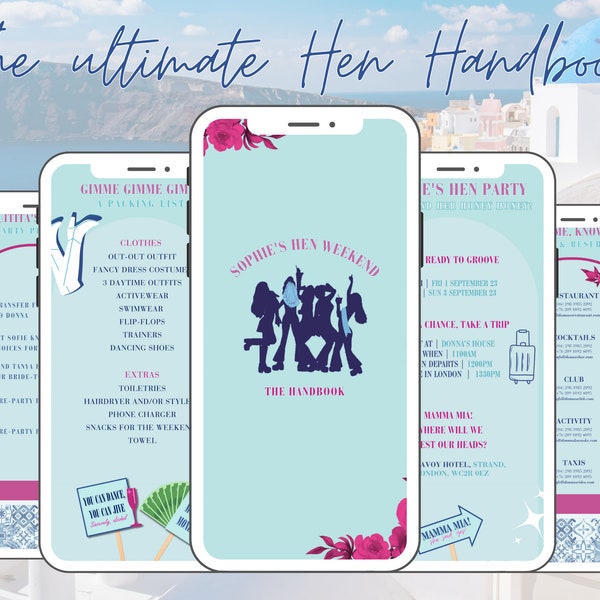 Digital Hen Party Itinerary Template | Mamma Mia Inspired Bachelorette Weekend Planner Template | Disco Hen Party Mobile Editable Invite