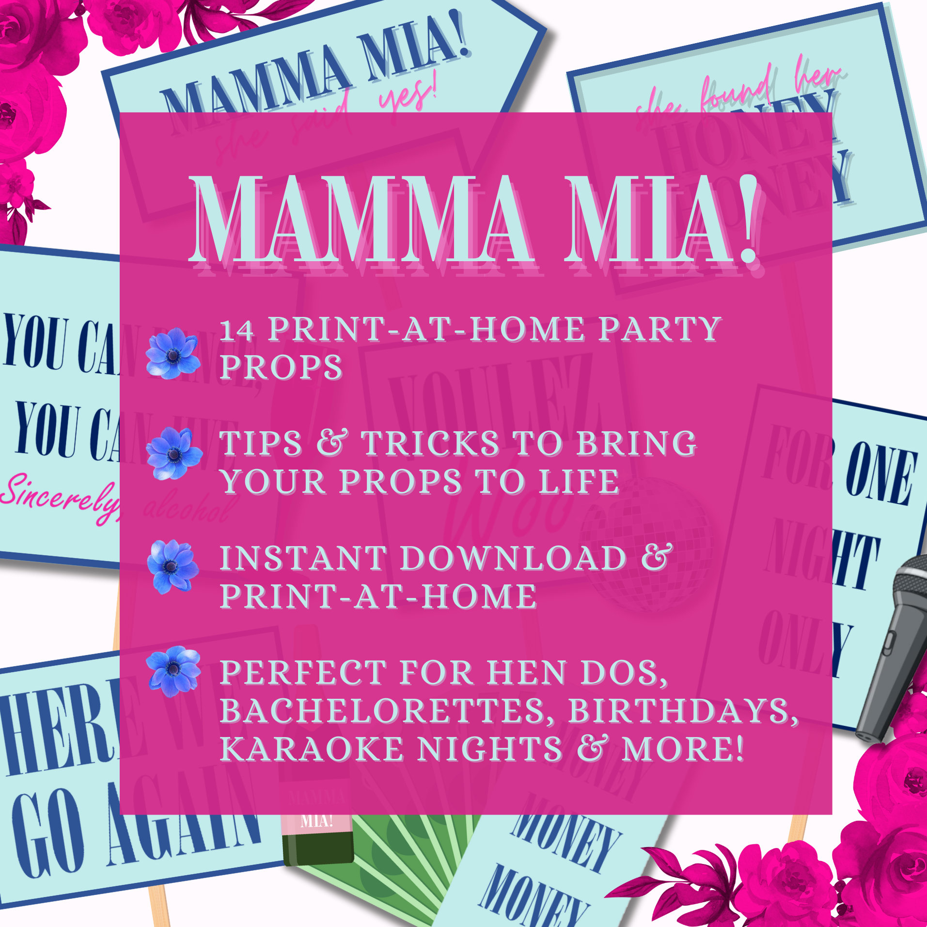 Mamma Mia Party Bachelorette & Hen Party Photobooth Props Etsy Australia
