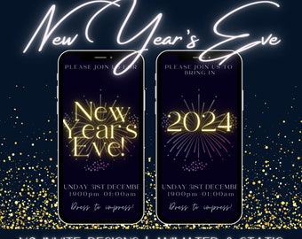 New Year's Eve Digital Party Invitation Template | NYE Electronic Evite / Mobile phone invite | DIY NYE Party Download