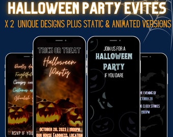 Halloween Party Digital Invitation Template | Halloween Party Electronic Evite / Mobile phone invite | 2 designs for 1! DIY Canva Download