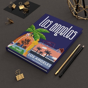 Los Angeles Themed Hardcover Journal, Travel Journal, Gift for Writers, Vacation Memories, Artistic Notebook, California Design