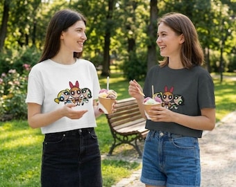 Camiseta corta de las Chicas Superpoderosas, top con estampado de dibujos animados retro, estilo Y2K Blossom Bubbles Buttercup