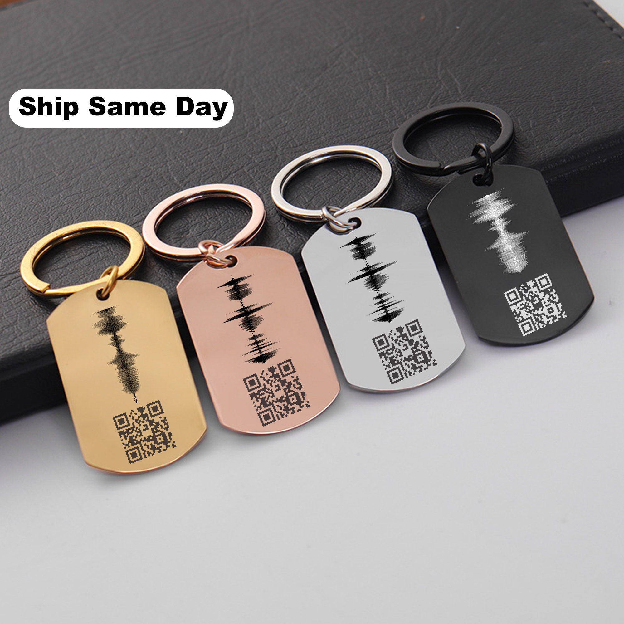 Soundwave QR Code Keychain, Voice Recording Keychain, Audio