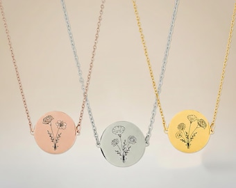 Personalized Birth Flower Necklace Custom Floral Bouquet Pendant Memorial Valentine Gift for Her