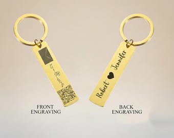 Engraved QR Code Keychain: Secret Message, Voice Recording Valentine Gift