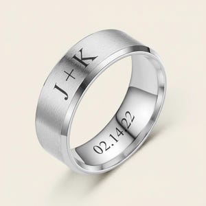Personalized Stainless Steel Engraved Band Ring, Custom Stacking Jewelry