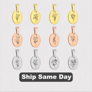 Personalized Engraved Birth flower Necklace, Oval Pendant Minimalist Dainty Necklace,Birthday Gift For Her,Valentine day gift for girlfriend