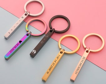 Custom Engraved 3D Bar Keychain Roman Numerals Drive Safe Key chain Coordinates Personalized Keyring Boyfriend Gift Car Keychains for Men