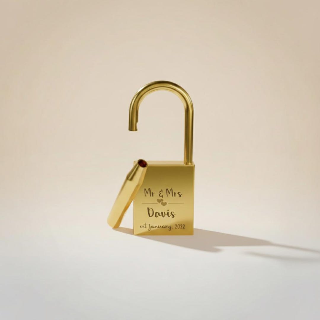 Customised Lock Personalised Gold Padlock, Custom Engagement Love Lock, Engraved Heart ...
