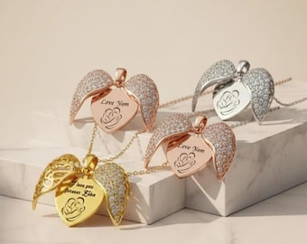 Personalized Heart Angel Wings Necklace, Memorial Gift