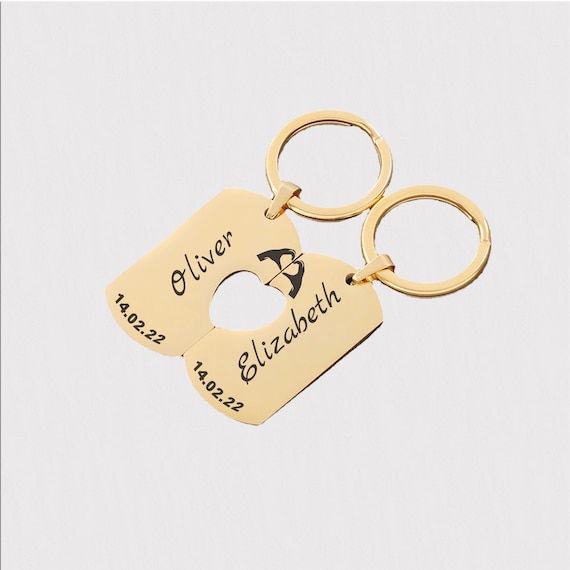 Custom Engraved Half Heart Name Keychain Set, Perfect Matching