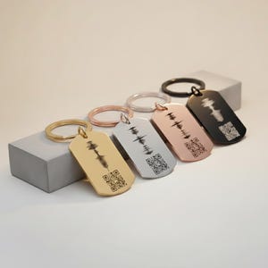 Soundwave QR Code Keychain: Personalized Voice Recording, Stainless Steel