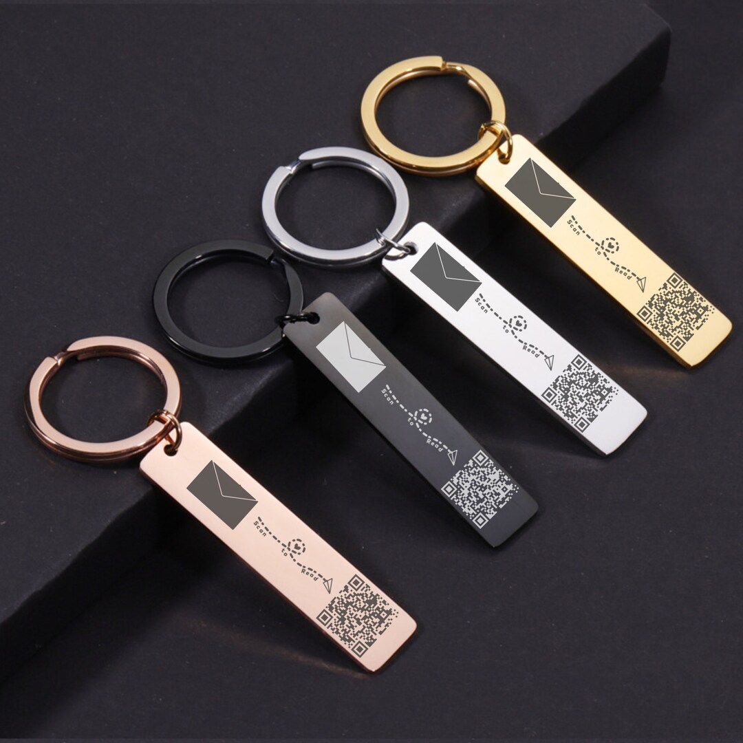 Engraved QR Code Secret Message Keychain, Scan to Read Digital Letter