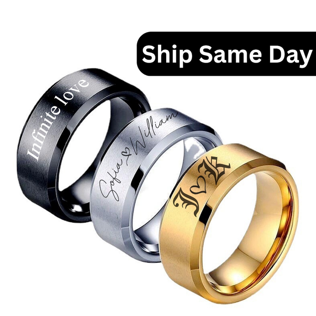 Custom Stacking Band Rings Name Engraved for Her Him, Initial Rings