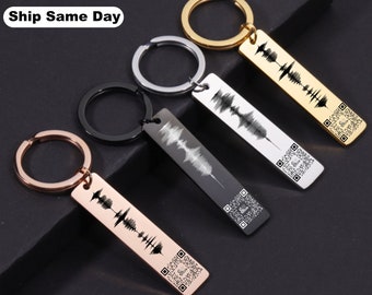 Custom Audio Scan QR Code Personalized Keychain, voice recording gift, Sound Wave Keychains, Engraved Message Keyring, BTS audio, Music Gift