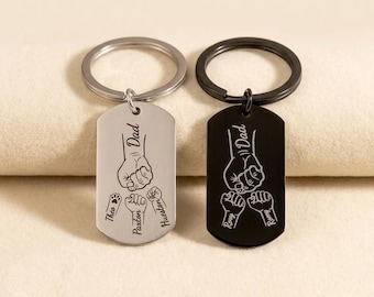 Personalized Fist Bump Keychain | Father's Day Gift from Kids | Custom Daddy Keyring with Names | Engraved Dad Birthday Gift | Gift for Papa