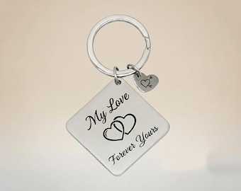 Square Photo Keychain | Personalized Engraved Picture | Stainless Steel | Memorial Gift | Custom Couple Gift for Him Her | Dad Mom Gift