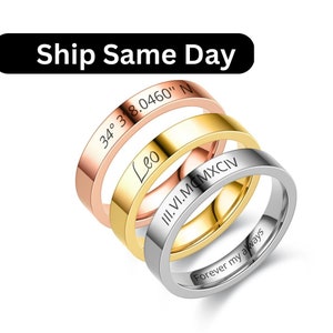 Personalized Engraved Band Ring for Her Custom Name Stacking Initial Ring Promise Ring for Her Thick Band Ring Valentine&#39;s Day Gift for Her