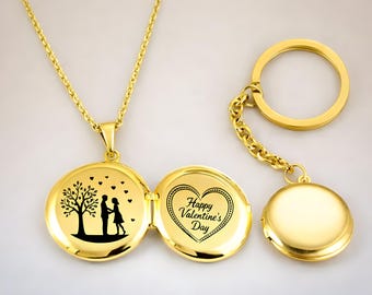 Custom Locket Keychain and Necklace: Personalized Engraved Locket With Photo or Short Phrase