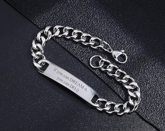 Edelstahl-Silber-Armband, benutzerdefinierte Manschette Jahrestag Name Datum gravierte Armband, Geschenk für den besten Freund zierliches Armband mit römischen Ziffern