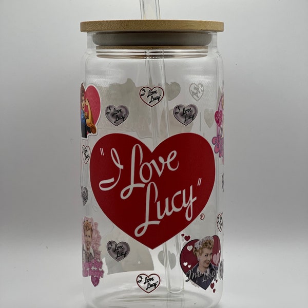 Lucy ~ 16oz Glass Can with Bamboo Lid & Glass Straw