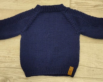 Handknit Aran Flax Baby Sweater Wool Jumper Newborn Gift Handmade
