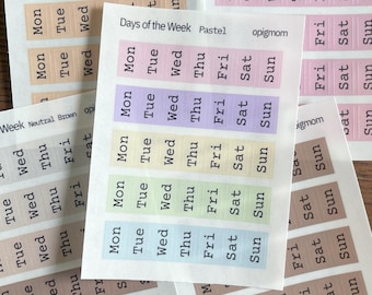 Cubierta para días de la semana de Hobonichi / Días de la semana / Cubierta de fecha / Pegatinas para días de la semana / Pegatinas funcionales y minimalistas para agendas