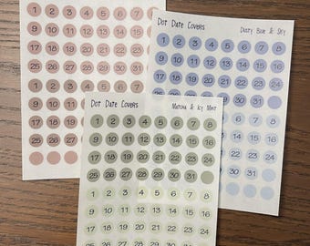 Dot Date Covers | Dated Dots  | Date Script Stickers | Calendar Stickers | Planner stickers, Bullet Journal stickers, Minimal Stickers