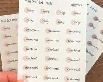 Today Tomorrow Weekend Text Stickers | Mini Dot Script | Mini Dot Planner Header | 28 colors | Minimal Functional Script | Planner & Journal