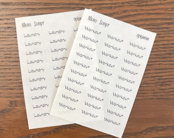 CUSTOM TEXT Micro Script Planner Stickers (Standard Font) | White / Transparent | Functional Planner Stickers | Minimal Planner Stickers