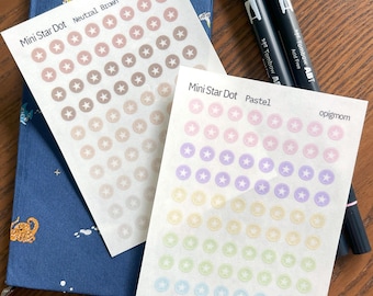 Mini Star Dots | 28 Colors, Transparent dots | Dot Sticker | Functional & Minimal Planner Stickers | Bullet Journal stickers