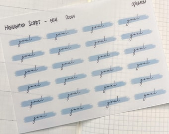 Highlighted GOAL | Highlighted script stickers | Functional Script Stickers | Planner stickers, Bullet Journal stickers, Minimal Stickers