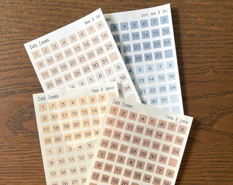 Pegatinas con fecha, pegatinas cuadradas redondeadas con fecha, pegatinas con fecha, pegatinas de calendario, pegatinas de planificador, pegatinas de Bullet Journal, pegatinas minimalistas.