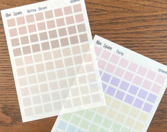 Mini Square stickers | Transparent Square stickers |  28 colors, Functional Planner Stickers | Pastel | Minimal Planner Stickers
