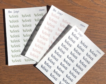 Minischrift WORK | Planer Schreibschrift Aufkleber | Funktionale Schriftaufkleber | Niedliche Planer Sticker, Bujo | Minimale Aufkleber