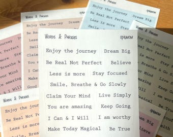 Inspirational Words and Phrases Stickers | 7 colors quotes stickers | Motivational, Self-Care Planner Stickers | Planner Sticker | Quotes